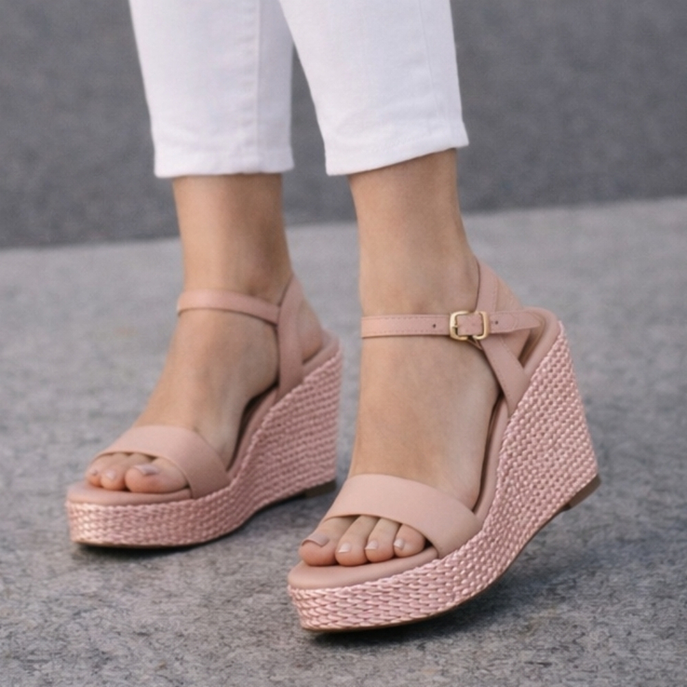 Steve Madden Tory Twist Blush Lea Leather Wedge Sandals Size 8